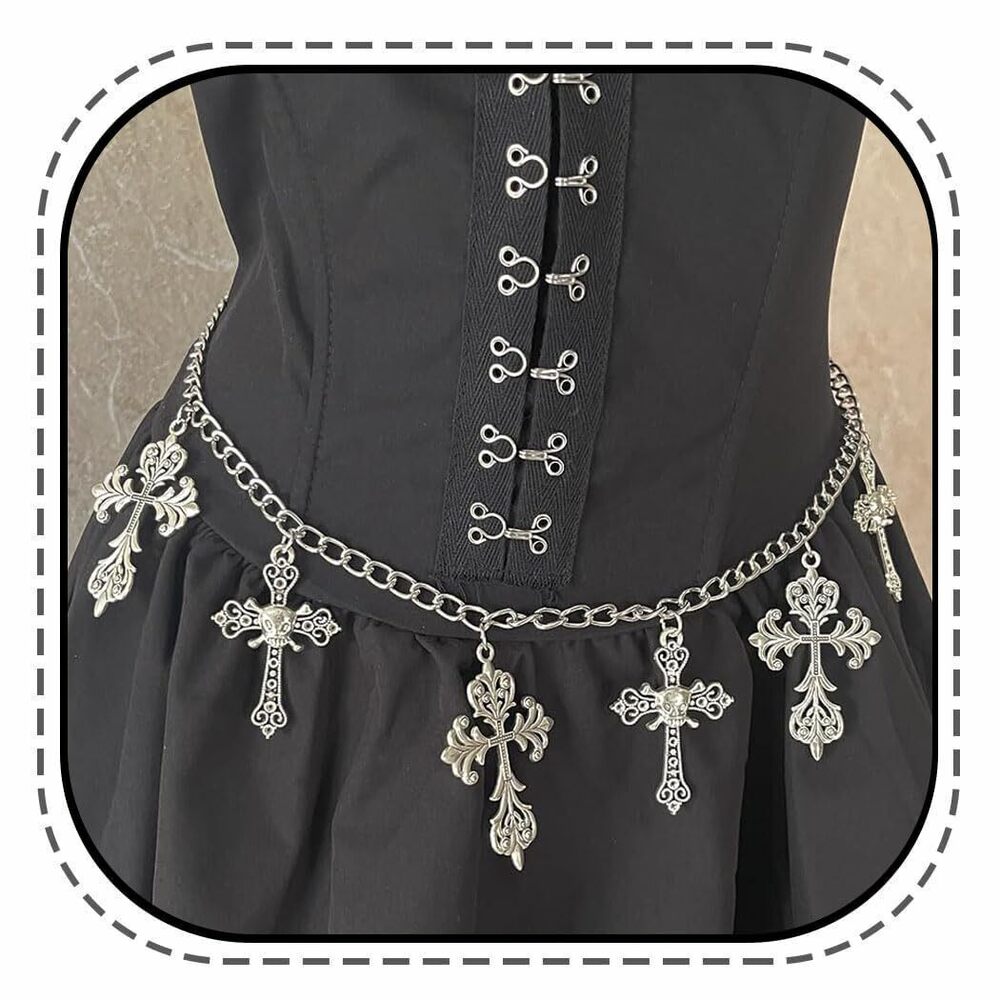 3543 Skull Wing Cross Waist Chain Belt - Punk Gothic Crossover Body Belly